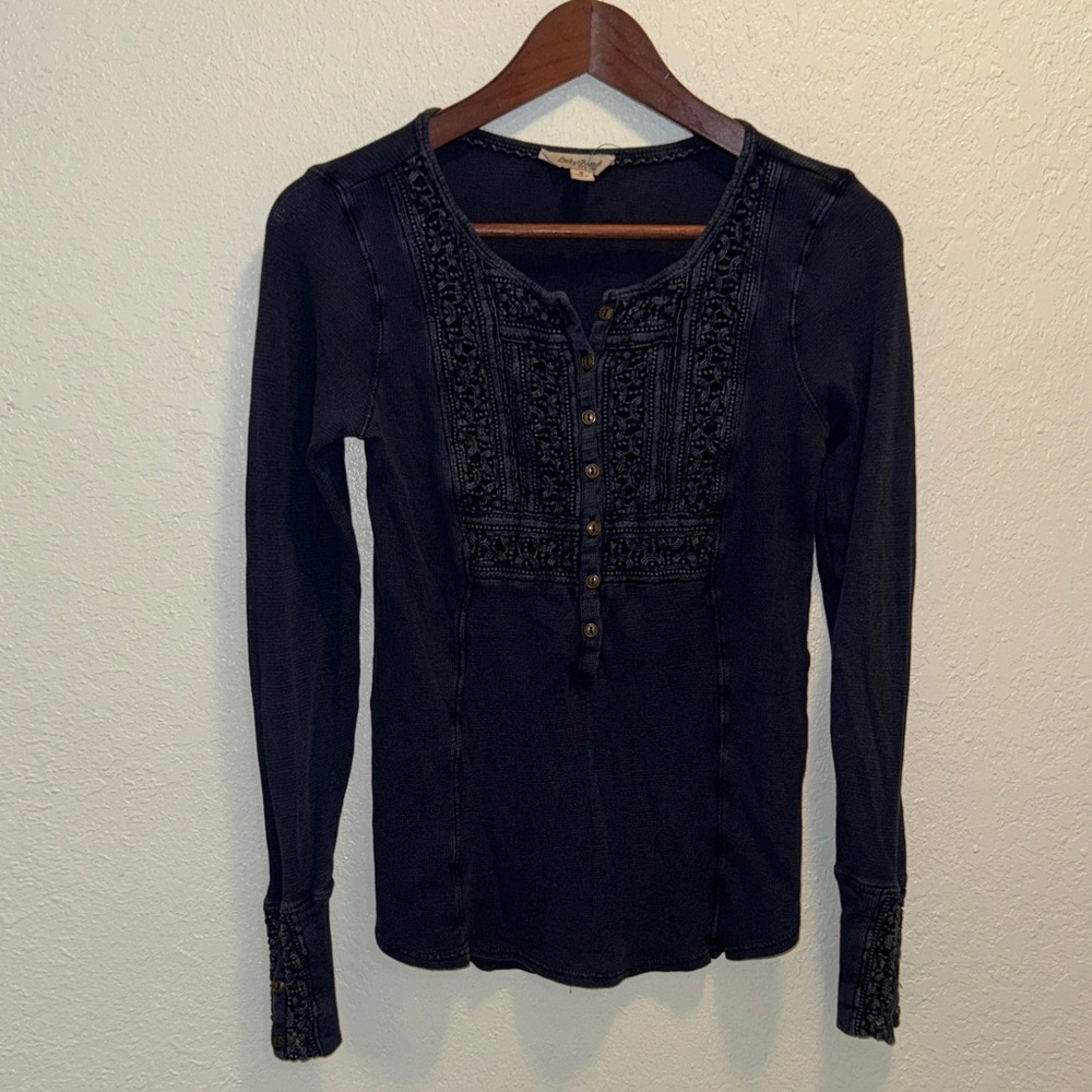 Lucky Brand  Long Sleeve Blouse with Lace Accents